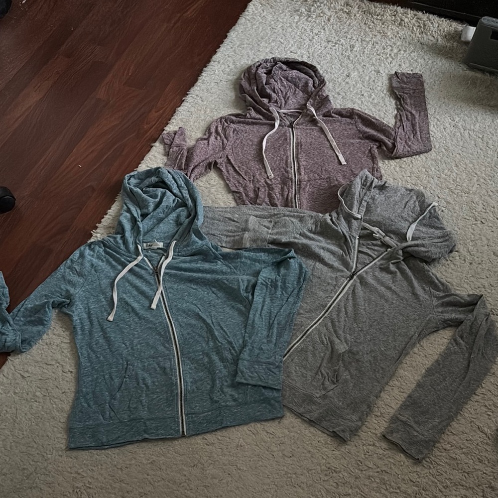 !  Bundle of 3 Casual Zip-Up Hoodies in Teal, Mauve, and Gray